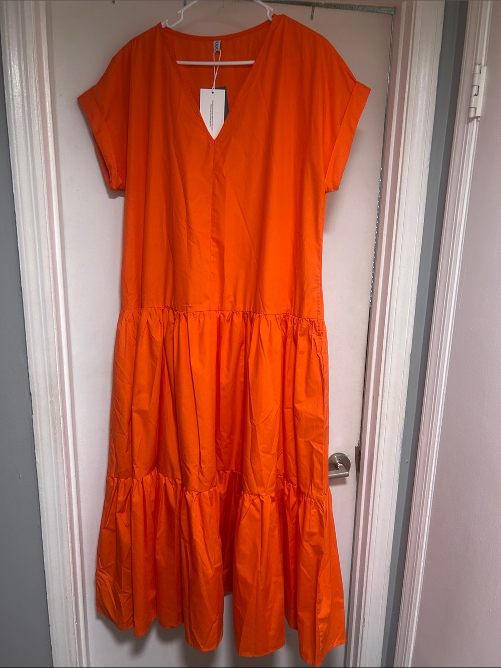 Vibrant Orange V-Neck Tiered Maxi Dress
